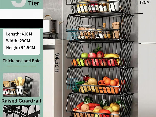 CARLA HOME Metal 5-Tier Rolling Vegetable and Fruit Basket Cart Stand for Kitchen-1978962252740562945