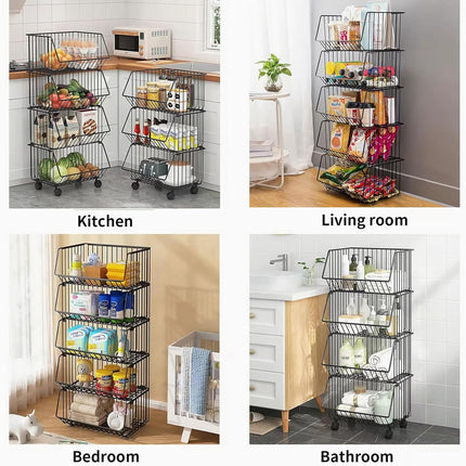 CARLA HOME Metal 5-Tier Rolling Vegetable and Fruit Basket Cart Stand for Kitchen-1978962252740562946
