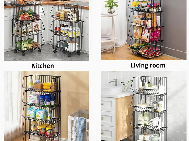 CARLA HOME Metal 5-Tier Rolling Vegetable and Fruit Basket Cart Stand for Kitchen-1978962252740562946