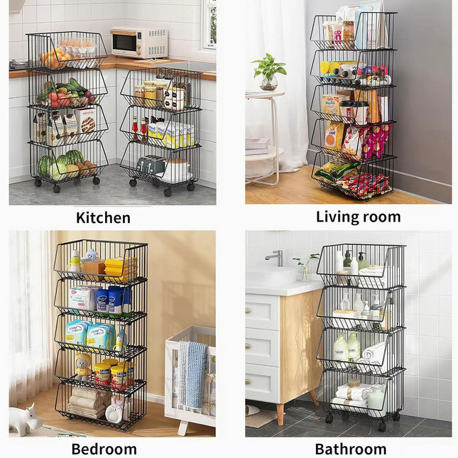 CARLA HOME Metal 5-Tier Rolling Vegetable and Fruit Basket Cart Stand for Kitchen-1978962252740562946