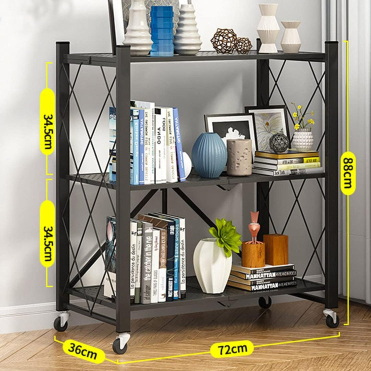CARLA HOME 3-Tier Foldable Storage Shelf with Wheels for Kitchen, Garage, Pantry or Basement (Black)-1978962252908335106
