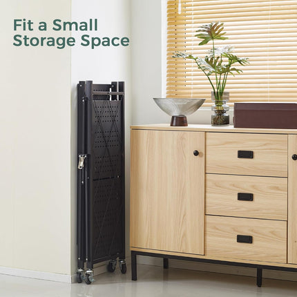 CARLA HOME 3-Tier Foldable Storage Shelf with Wheels for Kitchen, Garage, Pantry or Basement (Black)-1978962252908335108