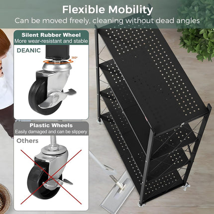 CARLA HOME 4-Tier Foldable Storage Shelf with Wheels for Kitchen, Garage, Pantry or Basement (Black)-1978962253076107269