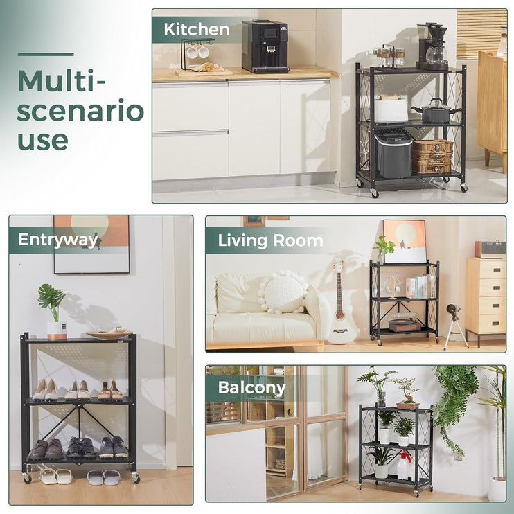 CARLA HOME 5-Tier Foldable Storage Shelf with Wheels for Kitchen, Garage, Pantry or Basement (Black)-1978962253252268033