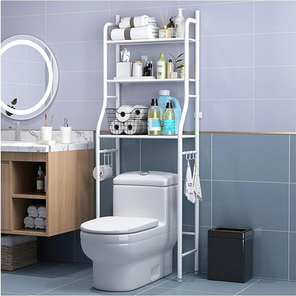 CARLA HOME 3-Tier Over The Toilet Storage Rack with Hooks & Paper Holder for Bathroom & Laundry Room-1978962253424234496