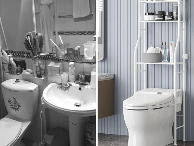 CARLA HOME 3-Tier Over The Toilet Storage Rack with Hooks & Paper Holder for Bathroom & Laundry Room-1978962253424234498