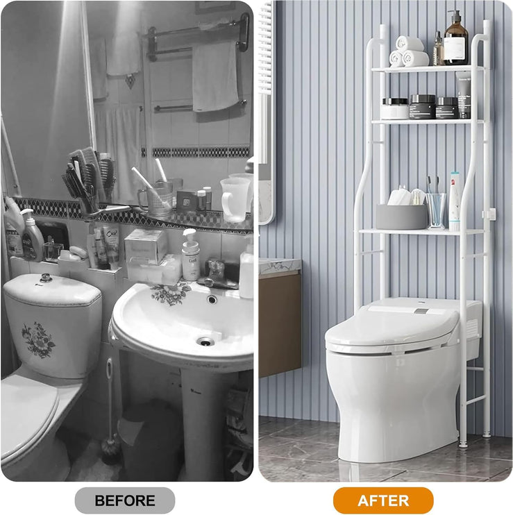 CARLA HOME 3-Tier Over The Toilet Storage Rack with Hooks & Paper Holder for Bathroom & Laundry Room-1978962253424234498