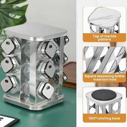 CARLA HOME Rotating Spice Rack Organizer with 20 Glass Jars for Kitchen Countertop-1978962253747195905