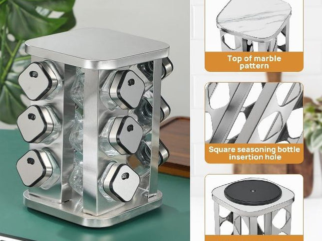 CARLA HOME Rotating Spice Rack Organizer with 20 Glass Jars for Kitchen Countertop-1978962253747195905