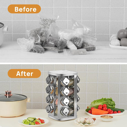 CARLA HOME Rotating Spice Rack Organizer with 20 Glass Jars for Kitchen Countertop-1978962253747195907