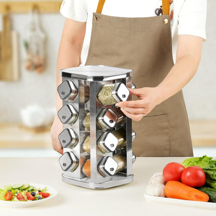 CARLA HOME Rotating Spice Rack Organizer with 20 Glass Jars for Kitchen Countertop-1978962253747195910