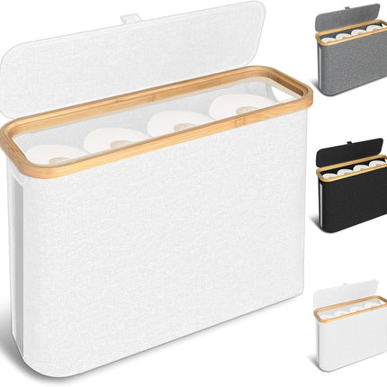 CARLA HOME Toilet Paper Storage Basket Holds Up to 12 Rolls with Bamboo Lid and Handle for RV Closet (White)-1978962254116294656