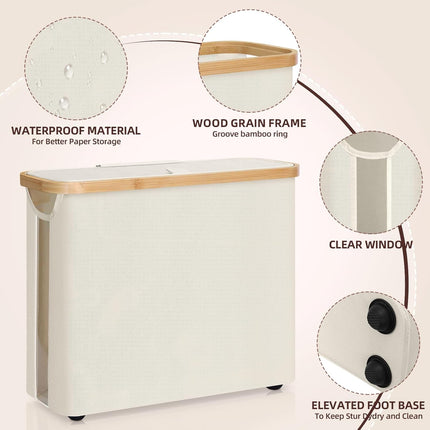 CARLA HOME Toilet Paper Storage Basket Holds Up to 12 Rolls with Bamboo Lid and Handle for RV Closet (White)-1978962254116294659