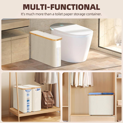 CARLA HOME Toilet Paper Storage Basket Holds Up to 12 Rolls with Bamboo Lid and Handle for RV Closet (White)-1978962254116294663