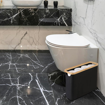 CARLA HOME Toilet Paper Storage Basket Holds Up to 12 Rolls with Bamboo Lid and Handle for RV Closet (Black)-1978962254300844033