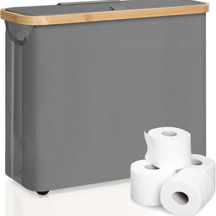 CARLA HOME Toilet Paper Storage Basket Holds Up to 12 Rolls with Bamboo Lid and Handle for RV Closet (Grey)-1978962254481199104
