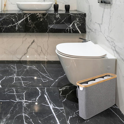 CARLA HOME Toilet Paper Storage Basket Holds Up to 12 Rolls with Bamboo Lid and Handle for RV Closet (Grey)-1978962254481199105