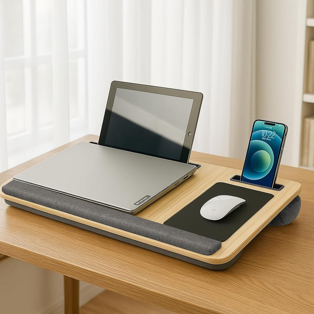 CARLA HOME Oversized Portable Lap Desk with Cushion,Mouse Pad, Tablet and Phone Holder which Fits Up to 17 Inch Laptops for Bed or Sofa (Brown)-1978962255164870658