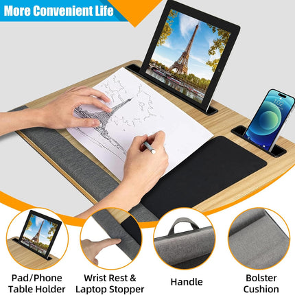 CARLA HOME Oversized Portable Lap Desk with Cushion,Mouse Pad, Tablet and Phone Holder which Fits Up to 17 Inch Laptops for Bed or Sofa (Brown)-1978962255164870660