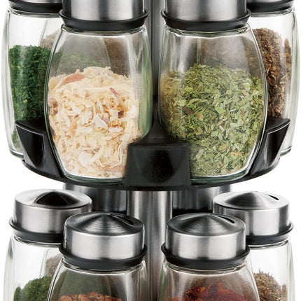 CARLA HOME Rotating Spice Rack Organizer with 16 Glass Jars for Kitchen Seasoning and Herb Storage-1978962255324254208