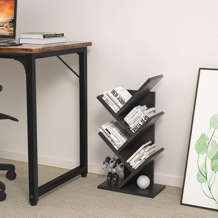 CARLA HOME 5-Tier Tree Bookshelf Storage Rack for Home Office or Bedroom (Black)-1978962255487832073