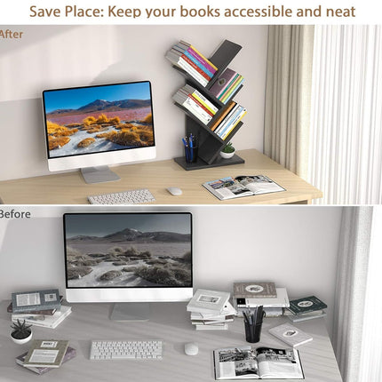 CARLA HOME 5-Tier Tree Bookshelf Storage Rack for Home Office or Bedroom (Black)-1978962255487832066