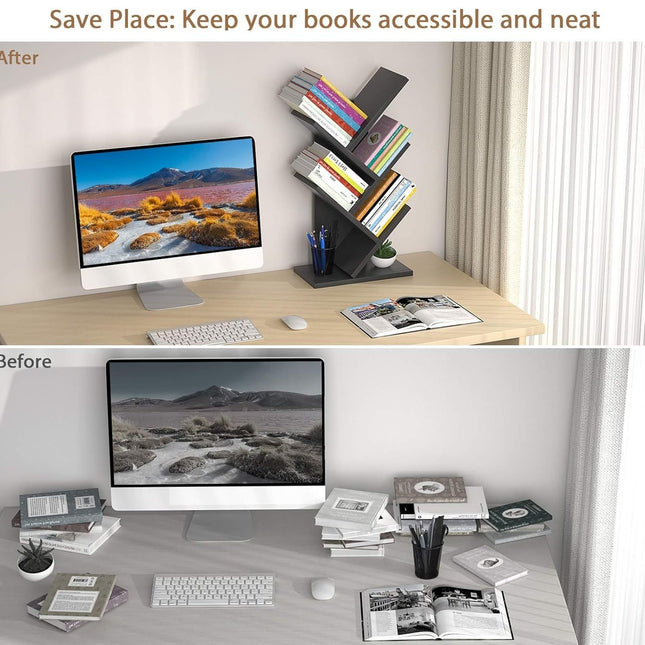 CARLA HOME 5-Tier Tree Bookshelf Storage Rack for Home Office or Bedroom (Black)-1978962255487832066