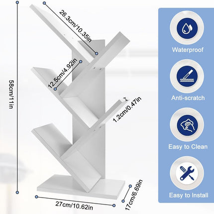 CARLA HOME 5-Tier Tree Bookshelf Storage Rack for Home Office or Bedroom (White)-1978962255659798529