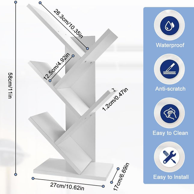 CARLA HOME 5-Tier Tree Bookshelf Storage Rack for Home Office or Bedroom (White)-1978962255659798529