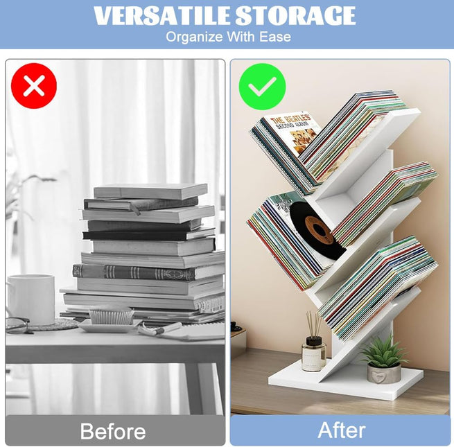 CARLA HOME 5-Tier Tree Bookshelf Storage Rack for Home Office or Bedroom (White)-1978962255659798530