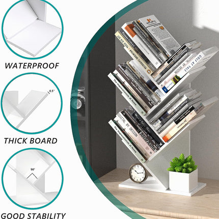 CARLA HOME 5-Tier Tree Bookshelf Storage Rack for Home Office or Bedroom (White)-1978962255659798531