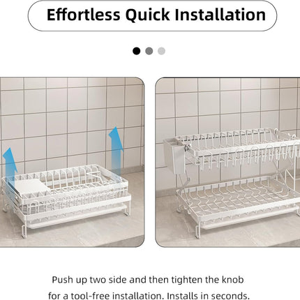 CARLA HOME 2-Tier Dish Drying Rack with Drainage Tray, Utensil Holder, Cup Hooks & Cutting Board Rack for Kitchen (White)-1978962255995342853
