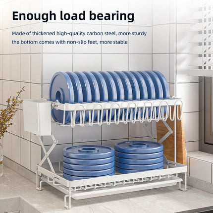 CARLA HOME 2-Tier Dish Drying Rack with Drainage Tray, Utensil Holder, Cup Hooks & Cutting Board Rack for Kitchen (White)-1978962255995342855