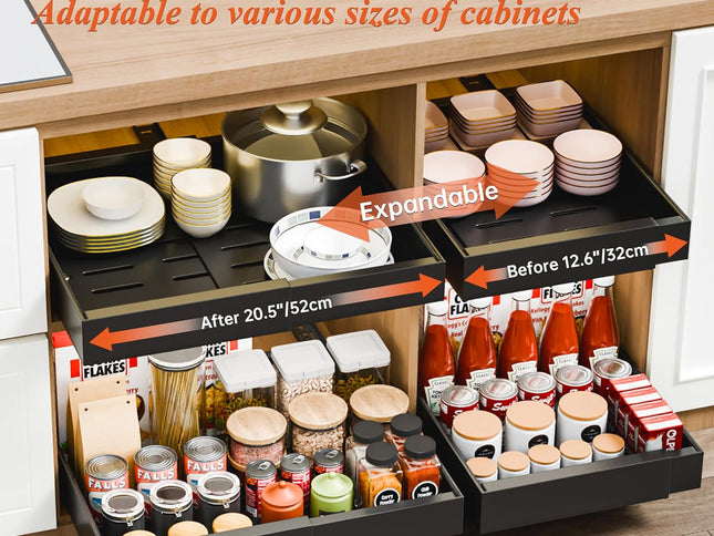 CARLA HOME Pack Pull Out Cabinet Organizer Expandable for Cabinets with Adjustable Slide Out Shelves and Easy Installation (Black)-1978962256163115010