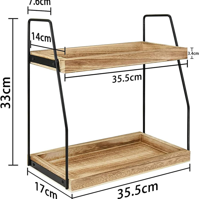 CARLA HOME 2-Tier Wooden Coffee Station Rack Organizer for Coffee Bar, Condiments, Syrups, Storage Jars & Spice Storage Shelf-1978962256662237185