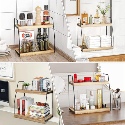 CARLA HOME 2-Tier Wooden Coffee Station Rack Organizer for Coffee Bar, Condiments, Syrups, Storage Jars & Spice Storage Shelf-1978962256662237187