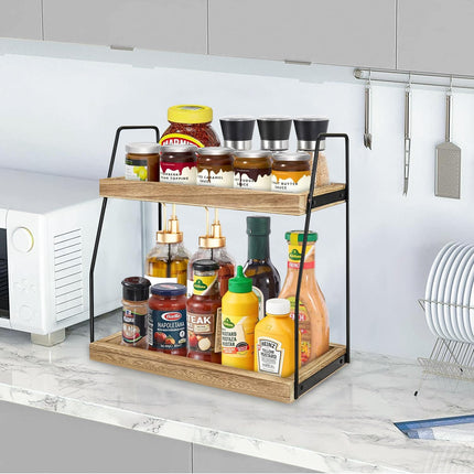 CARLA HOME 2-Tier Wooden Coffee Station Rack Organizer for Coffee Bar, Condiments, Syrups, Storage Jars & Spice Storage Shelf-1978962256662237188