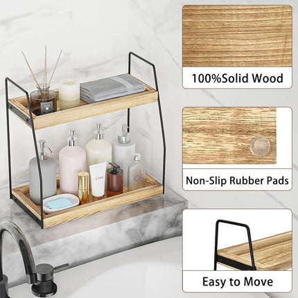 CARLA HOME 2-Tier Wooden Coffee Station Rack Organizer for Coffee Bar, Condiments, Syrups, Storage Jars & Spice Storage Shelf-1978962256662237189