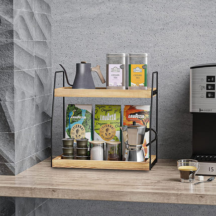 CARLA HOME 2-Tier Wooden Coffee Station Rack Organizer for Coffee Bar, Condiments, Syrups, Storage Jars & Spice Storage Shelf-1978962256662237190
