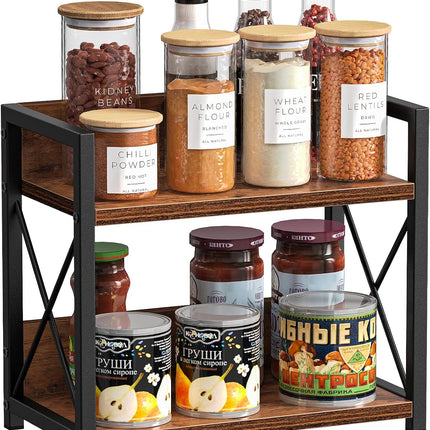 CARLA HOME 2-Tier Countertop Shelf Organizer Rustic Wood Kitchen Spice Rack for Storage, Condiments & Cabinet Organization-1978962256846786561