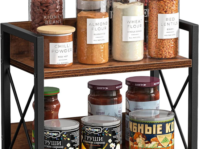 CARLA HOME 2-Tier Countertop Shelf Organizer Rustic Wood Kitchen Spice Rack for Storage, Condiments & Cabinet Organization-1978962256846786561