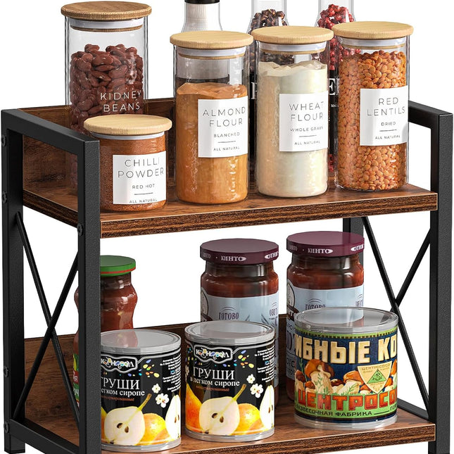 CARLA HOME 2-Tier Countertop Shelf Organizer Rustic Wood Kitchen Spice Rack for Storage, Condiments & Cabinet Organization-1978962256846786561