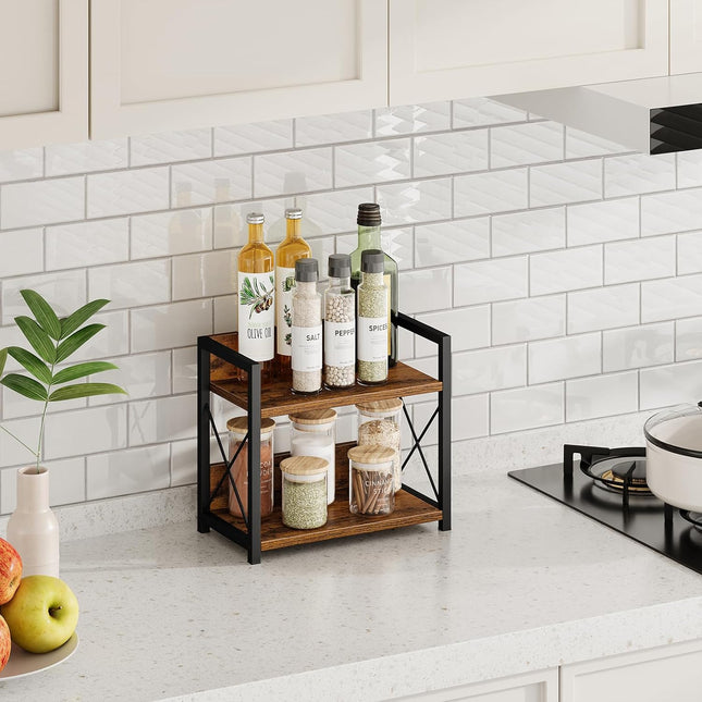 CARLA HOME 2-Tier Countertop Shelf Organizer Rustic Wood Kitchen Spice Rack for Storage, Condiments & Cabinet Organization-1978962256846786562