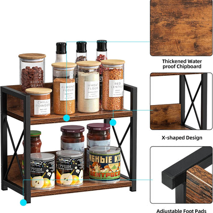 CARLA HOME 2-Tier Countertop Shelf Organizer Rustic Wood Kitchen Spice Rack for Storage, Condiments & Cabinet Organization-1978962256846786563