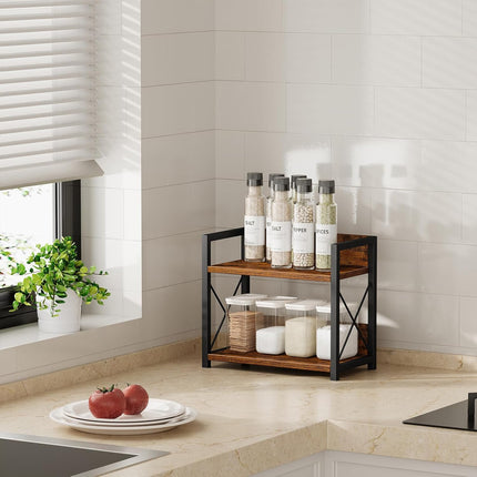 CARLA HOME 2-Tier Countertop Shelf Organizer Rustic Wood Kitchen Spice Rack for Storage, Condiments & Cabinet Organization-1978962256846786565