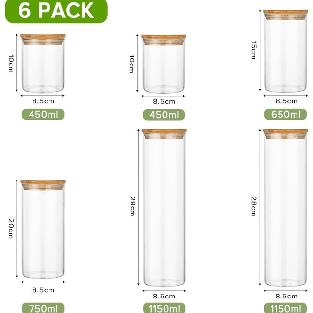 CARLA HOME 6 Pack Glass Storage Jars with Bamboo Lids for Kitchen Pantry, Pasta, Snacks, Cookies, Candy & More-1978962257010364417