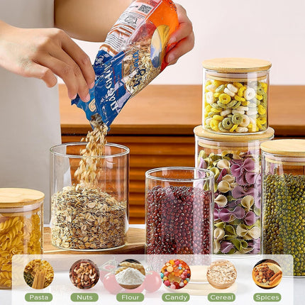 CARLA HOME 6 Pack Glass Storage Jars with Bamboo Lids for Kitchen Pantry, Pasta, Snacks, Cookies, Candy & More-1978962257010364420