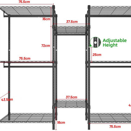CARLA HOME Heavy Duty Clothing Garment Rack Organizer with Hanging Rods & Storage Shelves for Clothes, Shoes & Wardrobe-1978962257182330881