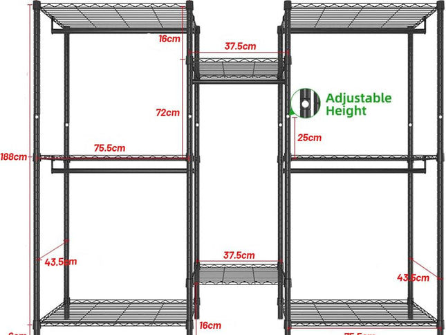 CARLA HOME Heavy Duty Clothing Garment Rack Organizer with Hanging Rods & Storage Shelves for Clothes, Shoes & Wardrobe-1978962257182330881