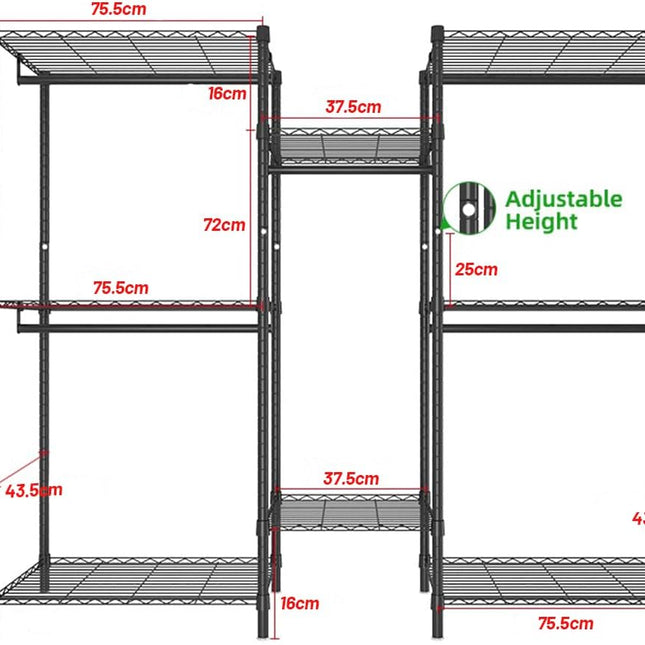 CARLA HOME Heavy Duty Clothing Garment Rack Organizer with Hanging Rods & Storage Shelves for Clothes, Shoes & Wardrobe-1978962257182330881